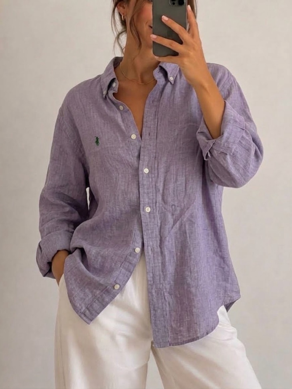 Ralph Lauren Oversized Button Down Shirt Size Large Women’s Purple Luxury